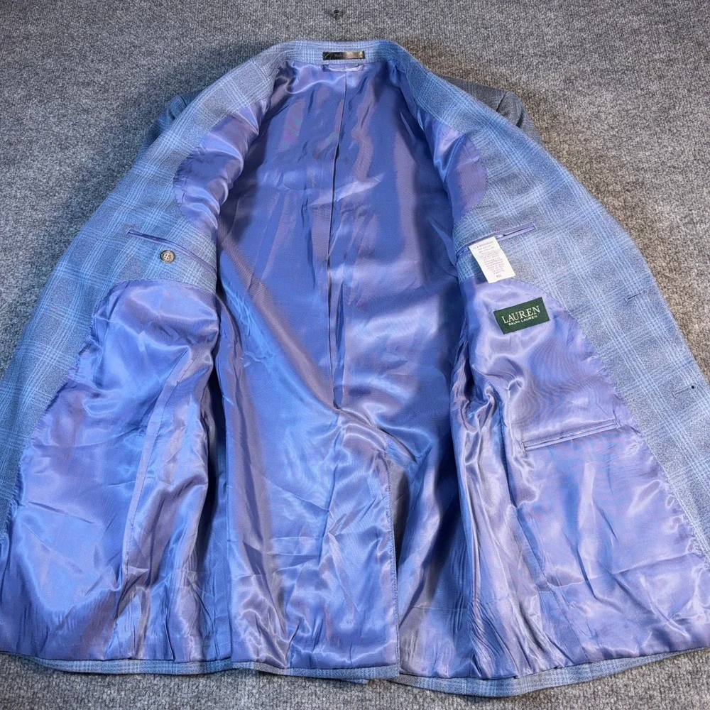 Lauren Ralph Lauren Mens 40L Blue Glen Plaid Silk Wool Blend Blazer Sport Coat